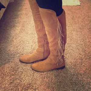 Tall Suede Chestnut fringe boot